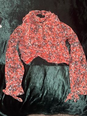Free People orange Floral Long Sleeve Blouse